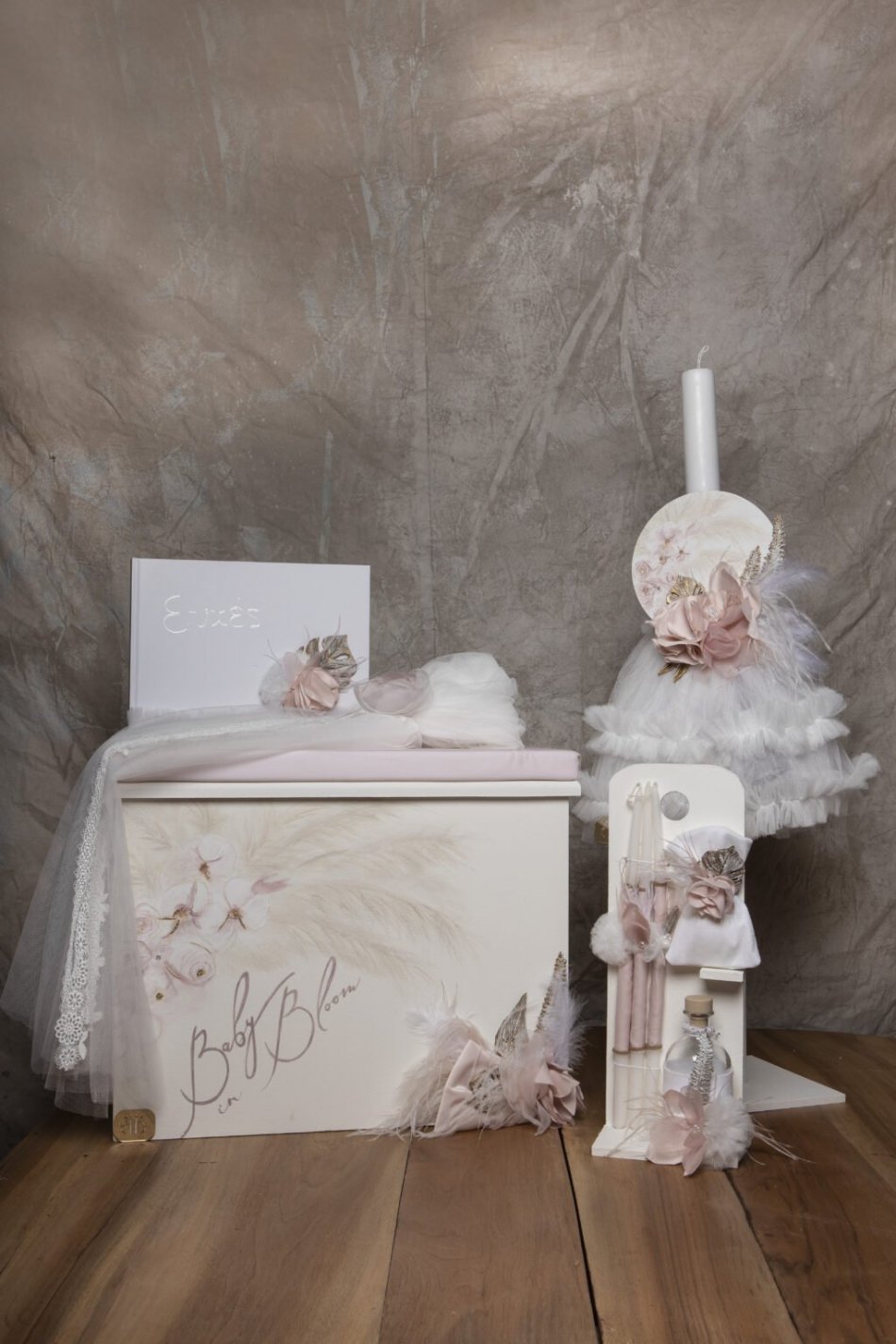 Πακέτο βάπτισης για κορίτσι Baby Bloom ξύλινο κουτί με θέμα λουλούδια K23.02
