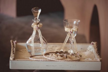 Δίσκος-καράφα-ποτήρι γάμου με διακόσμηση Α51